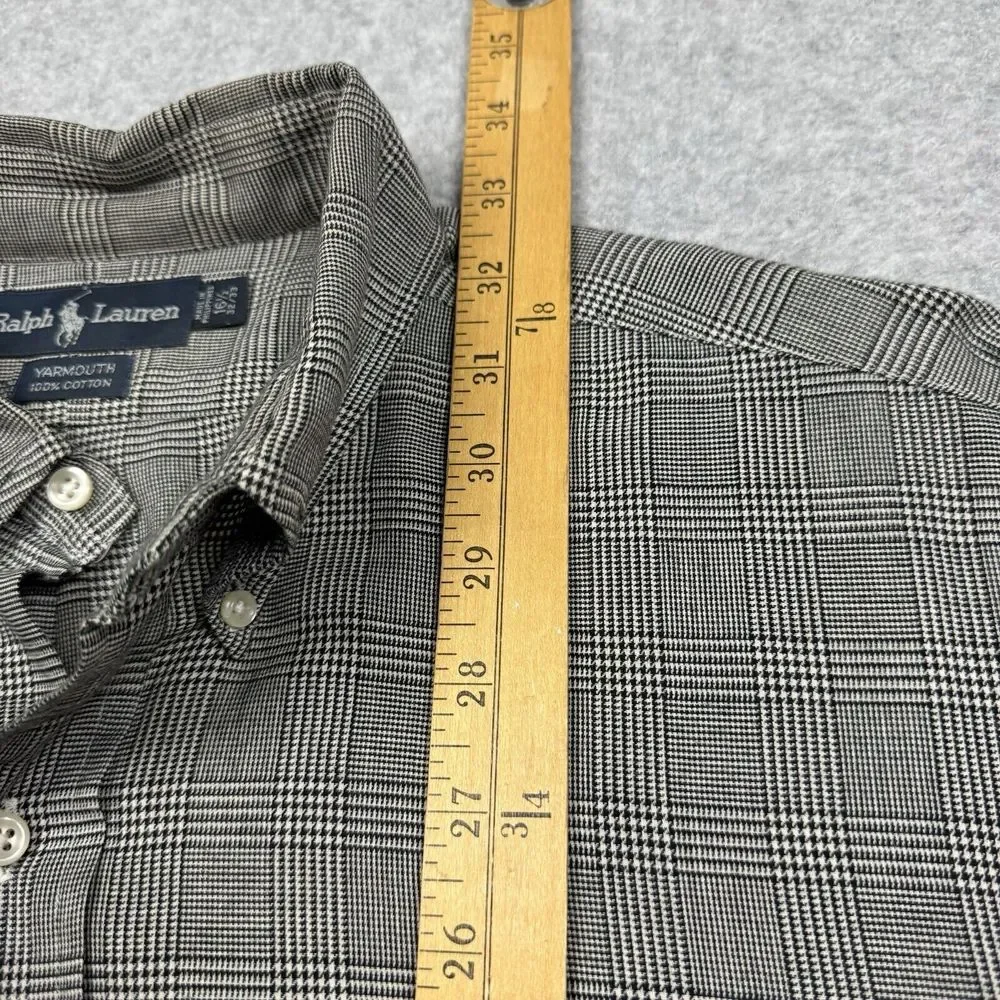 Vintage Polo Ralph Lauren Yarmouth Houndstooth‎ Plaid Shirt Men's 16.5 33 Black